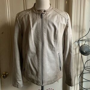 Style & Co Cream Faux Leather Motorcycle Jacket